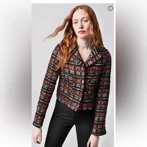 Smythe Metallic Tweed Multicolor Notch Collar Cropped Boxy Jacket Size
